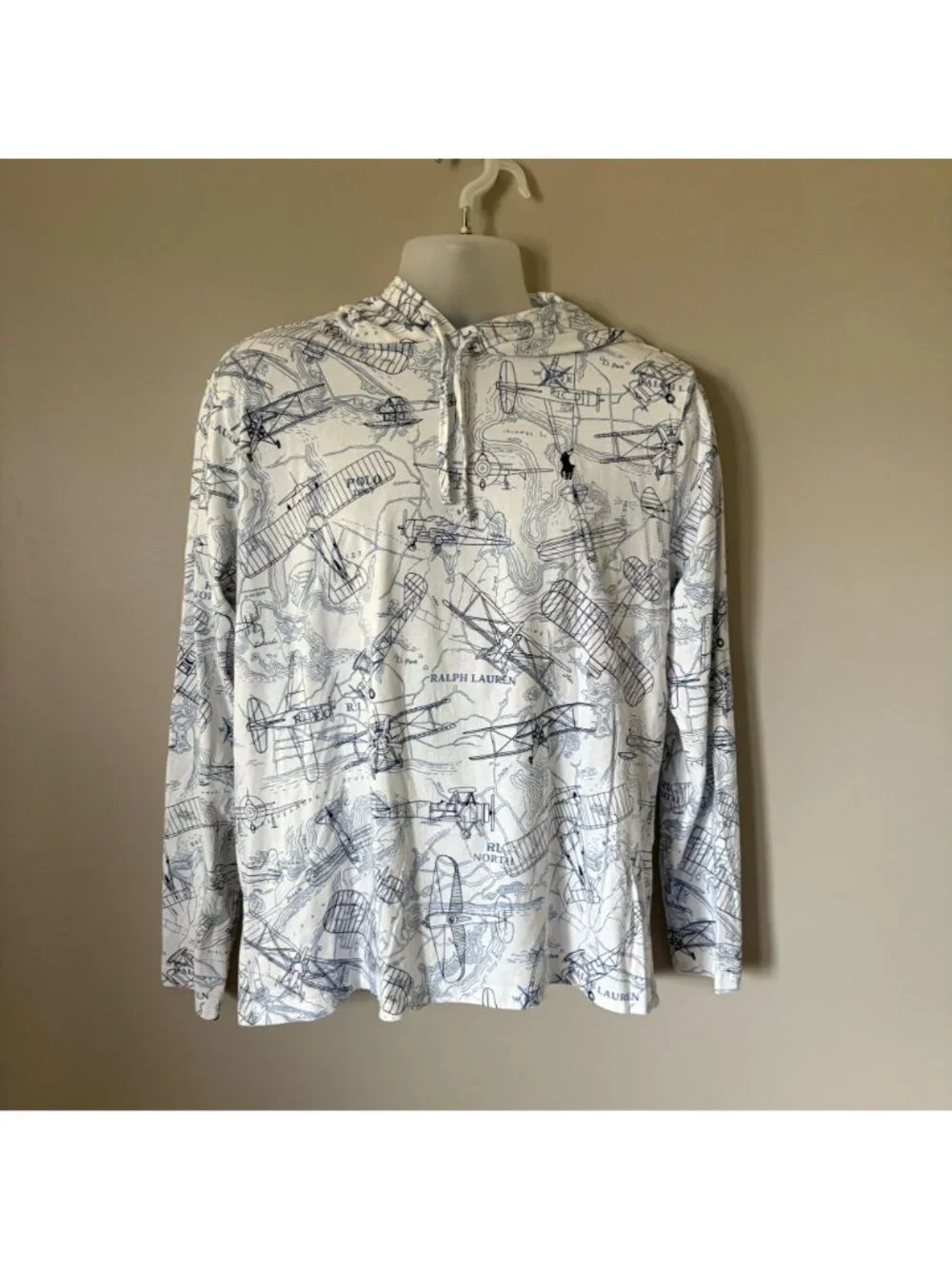 POLO Ralph Lauren Aviation-Print Jersey Hooded T-Shirt Mens Small